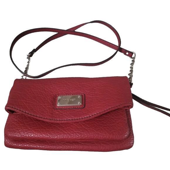 Nine West Deep Red Vegan Leather Crossbody Purse Handbag Flap Chain Strap - Picture 1 of 12